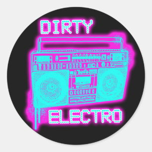 汚れた電子ダンスクラブDJの女の子ネオン人 ラウンドシール