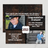 汚れた革の質感の写真付き卒業発表 招待状 (正面/裏面)