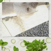 汚れた顔を搭載するプードルテリアの組合せ キッチンタオル (折り畳み)