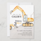 汚れた3歳の建設現場の誕生日パーティー招待状 招待状 (正面)