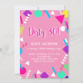 汚れた30歳の誕生日 ピンクとレトロ 招待状 (正面)