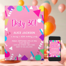 汚れた30歳の誕生日 ピンクとレトロ 招待状