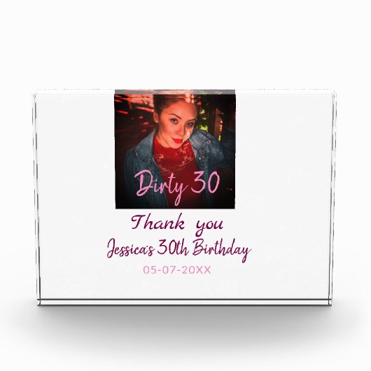 汚れた30歳の誕生日 名前 ピンク 写真 日付を追加 (正面)