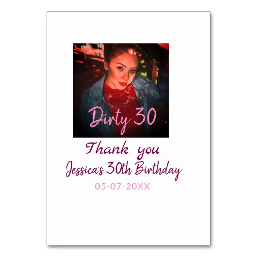 汚れた30歳の誕生日 名前 ピンク 写真 日付を追加 テーブルナンバー (正面)