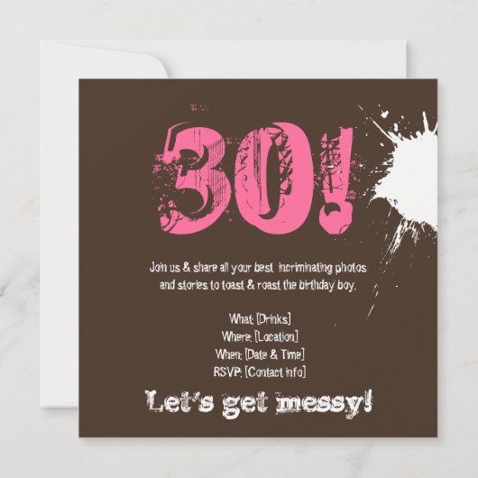 汚れた30 -第30誕生日のパーティの招待状 招待状 (裏面)