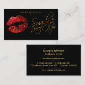 汚れのない唇 – 赤いグリッターとエレガント金ゴールド 名刺 (正面/裏面)