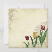 汚れる赤いヴィンテージのチューリップの天使の翼の渦巻の茶 招待状 (裏面)