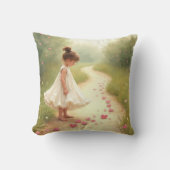 汚れ道にピンクのハートがある小さな女の子 クッション (正面)