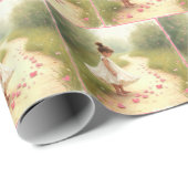 汚れ道にピンクのハートがある小さな女の子 ラッピングペーパー (ロールコーナー)