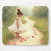 汚れ道にピンクのハートを持つ小さな女の子 マウスパッド (正面)