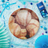 汚グランジいヴィンテージ擦り切れた野球のスポーツ球 ペーパープレート (パーティー)