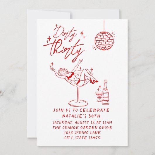 汚図解入りの、写真付きのい30thフォトバースデーパーティー 招待状 (正面)