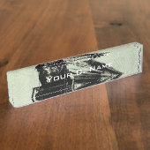 汚点との動きのヴィンテージの列車の写真 デスクネームプレート (側面)