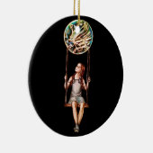 汚点の球体で振れているお洒落な若い女の子 セラミックオーナメント (右)