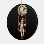 汚点の球体で振れているお洒落な若い女の子 セラミックオーナメント (左)