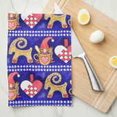 汚点の白くおよび赤いスウェーデンのクリスマスの水彩画 キッチンタオル (四つ折り)