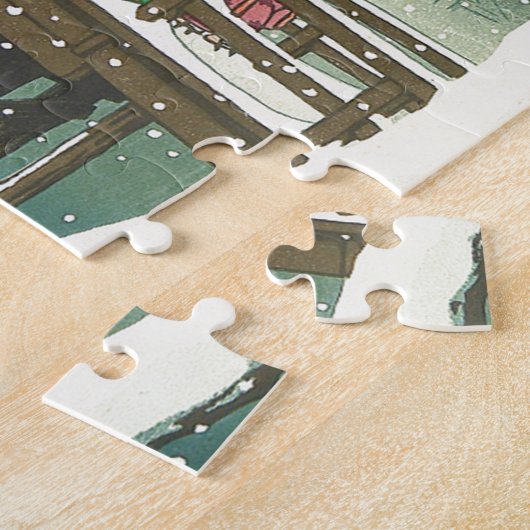 江戸の川のHasui Kawaseの冬の芸術の景色の雪 ジグソーパズル (側面)