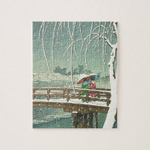 江戸の川のHasui Kawaseの冬の芸術の景色の雪 ジグソーパズル