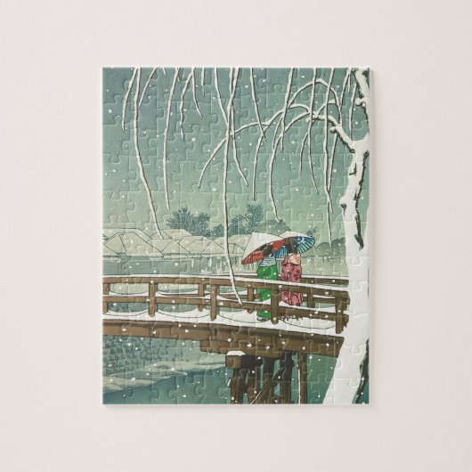 江戸の川のHasui Kawaseの冬の芸術の景色の雪 ジグソーパズル (縦)