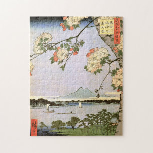 江戸の桜、江戸、Hiroshigeの浮世絵の広重の桜 ジグソーパズル