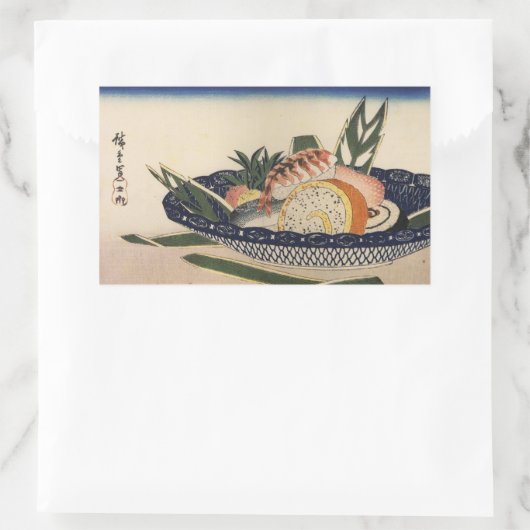 江戸前寿司,広重すし丼，広重，浮世絵 長方形シール (バッグ)