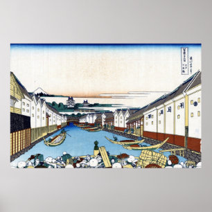 江戸日本橋, 北斎 View Mt.Fuji from Nihonbashi, Hokusai ポスター