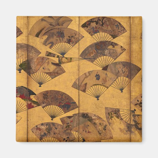 江戸時代の宗達による扇子の屏風 マグネット (正面)