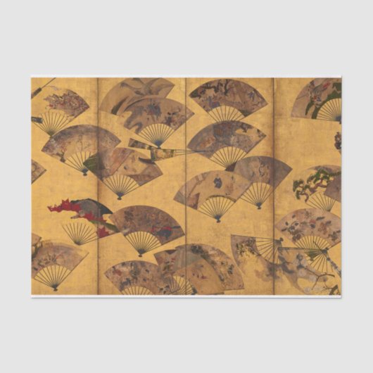 江戸時代の宗達による扇子の屏風 薄葉紙 (正面)