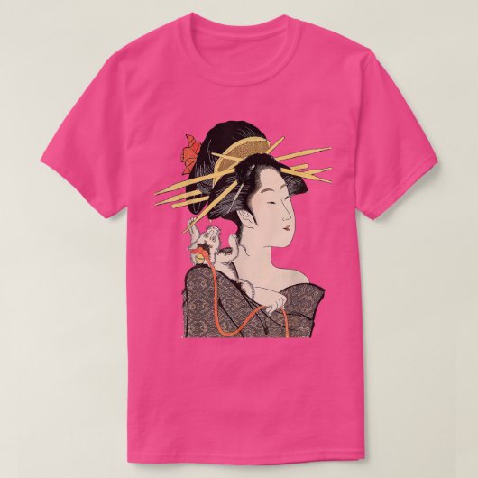 江戸時代の日本、芸者ポートレート猫 Tシャツ (デザイン正面)