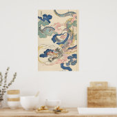 江戸時代の雲を描いた日本的なドラゴン浮世絵アートプリント ポスター (キッチン)
