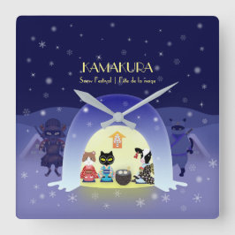 江戸猫雪のお祝い スクエア壁時計