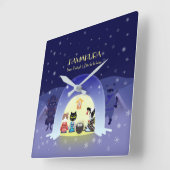 江戸猫雪のお祝い スクエア壁時計 (傾斜)