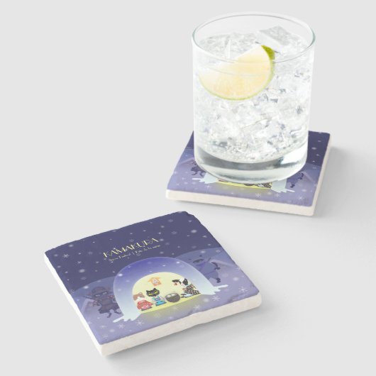 江戸猫雪のお祝い ストーンコースター (横)