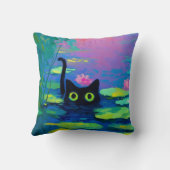 池おもしろいで泳ぐ黒猫 | アー予測できなト クッション (裏面)