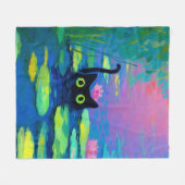 池おもしろいで泳ぐ黒猫 | アー予測できなト フリースブランケット (正面(横))