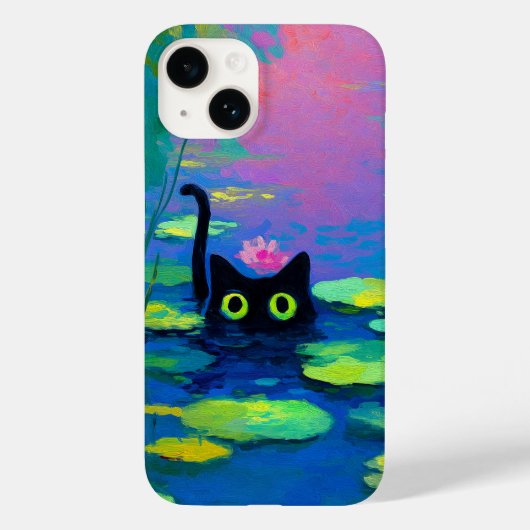 池おもしろいで泳ぐ黒猫 | アー予測できなト Case-Mate iPhoneケース (裏面)