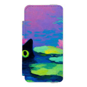 池おもしろいで泳ぐ黒猫 | アー予測できなト INCIPIO iPhoneウォレットケース (フォリオ 正面)