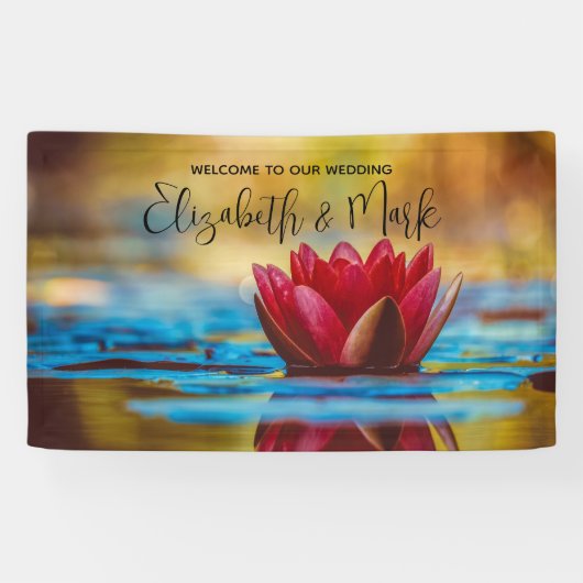 池かわいらしに浮かぶ蓮の結婚花の写真 横断幕 (横)