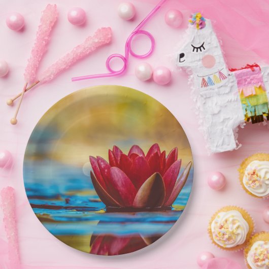 池かわいらしの蓮の花の写真 ペーパープレート (パーティー)