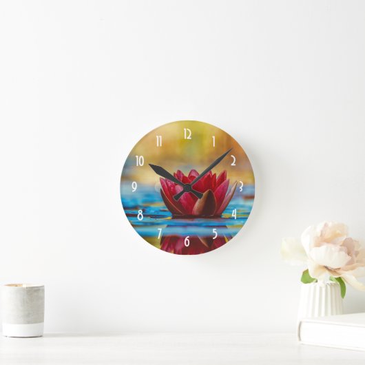 池かわいらしの蓮の花の写真 ラウンド壁時計 (ホーム)