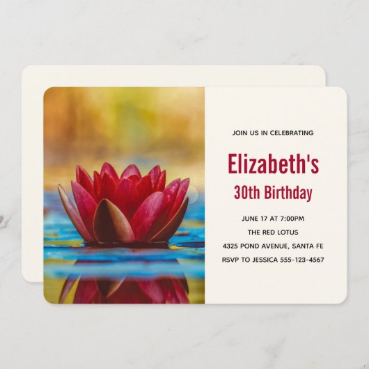 池かわいらし誕生日の蓮の花の写真 招待状 (正面/裏面)