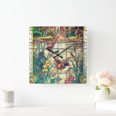 池でステンドグラスのアヒル スクエア壁時計 (ホーム)