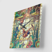 池でステンドグラスのアヒル スクエア壁時計 (傾斜)