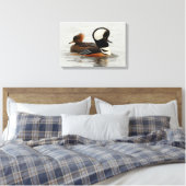 池でパーカーを飼ったアヒルの子どもたちの出会い キャンバスプリント (インサイチュ (寝室))