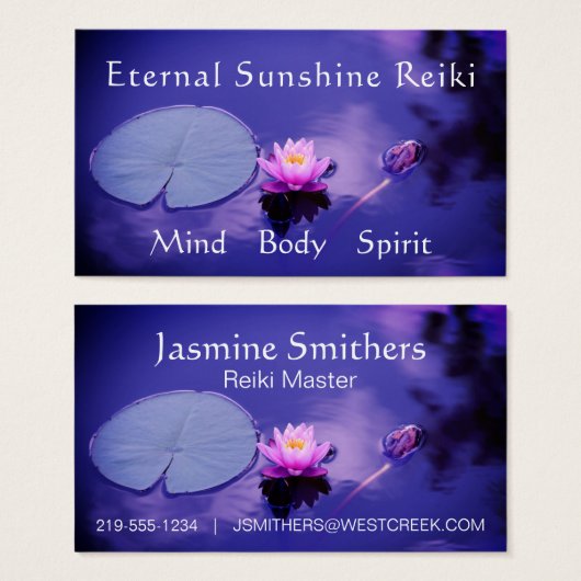 池でピンクと白の蓮の花を癒す (正面&裏面)