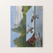 池で上陸しているカナダのガチョウ ジグソーパズル (縦)