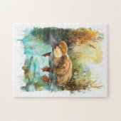 池で泳ぐ水色のカモノハシ ジグソーパズル (横)