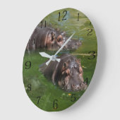 池で泳ぐ2頭のカバ、壁時計 ラージ壁時計 (傾斜)
