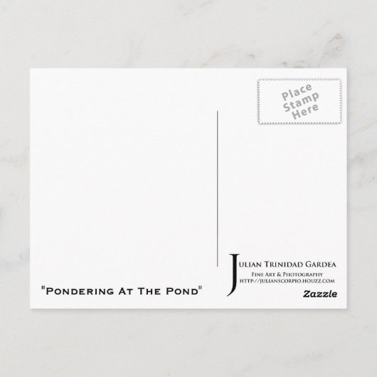 「池で考え込む」 – はがき (裏面)