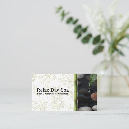 池と竹 | ハーブの枝 名刺 (スタンド正面)